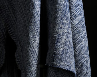 Blauwe denimstof, jacquardcowboystof, stof met verticale kruisdraad, designer dikke katoenen stof, 3D-jasstof, op maat gesneden, D634