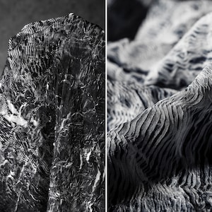 Black white strips fabric, Pleated textured fabric, Toothpick pleated fabric, Fold fabric, Perspective fabric, by the meter, D269