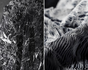 Black white strips fabric, Pleated textured fabric, Toothpick pleated fabric, Fold fabric, Perspective fabric, by the meter, D269