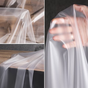 Fog surface frosted Fabric- TPU 0.2mm Translucent Fabric- Waterproof Soft Coat Fabric- DIY Backpack, Trench Coat Fabric- by the meter- D538