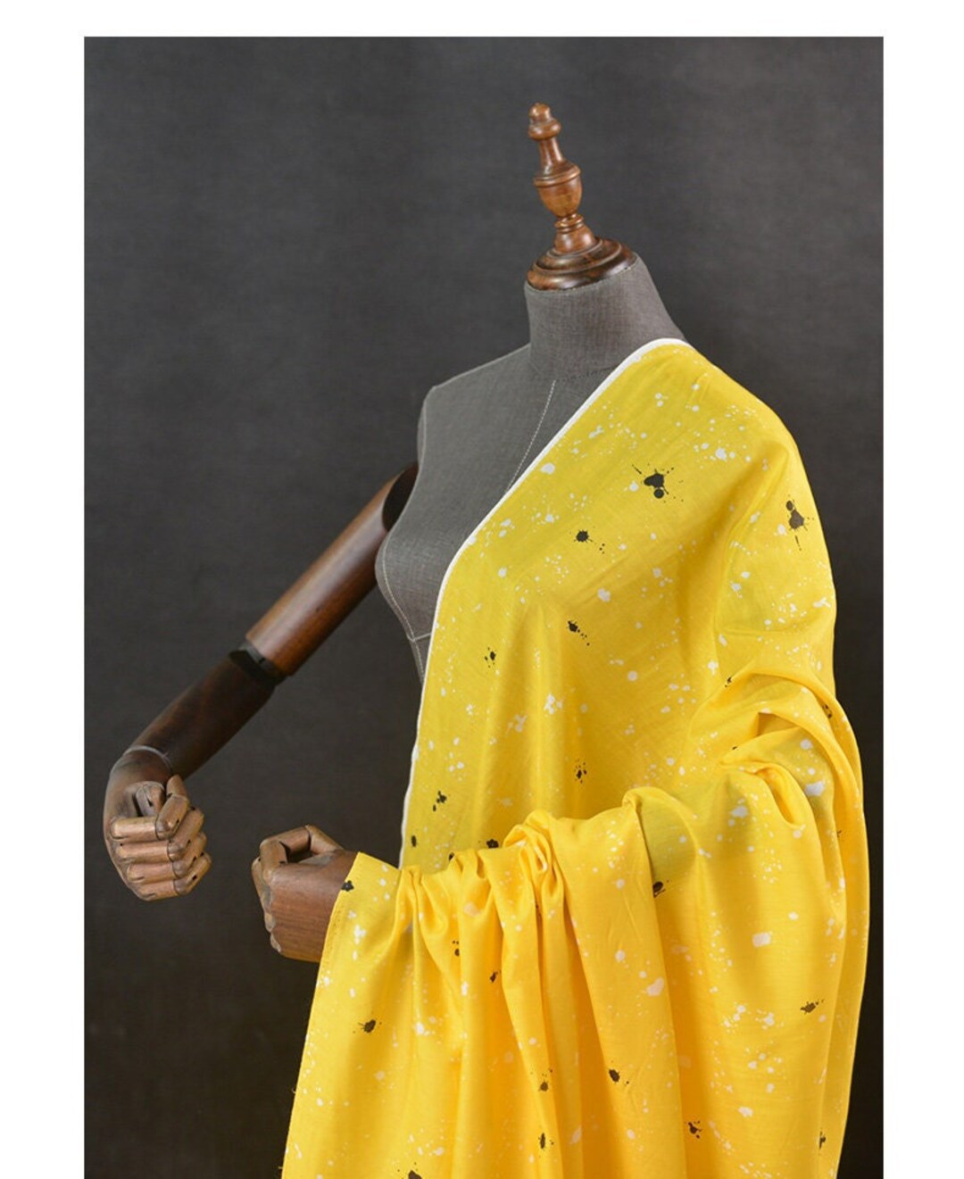 Yellow Real Silk Fabric Silk Cotton Blend Fabric Ink Dot Etsy