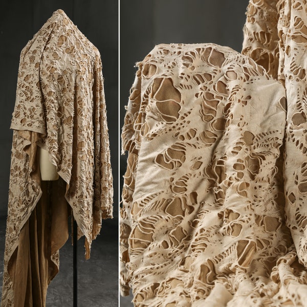 Tissu jersey extensible camel - Tissu tricoté en lambeaux - Tissu créatif - Tissu design - Tissu élastique composite texturé 3D - Au mètre - D246