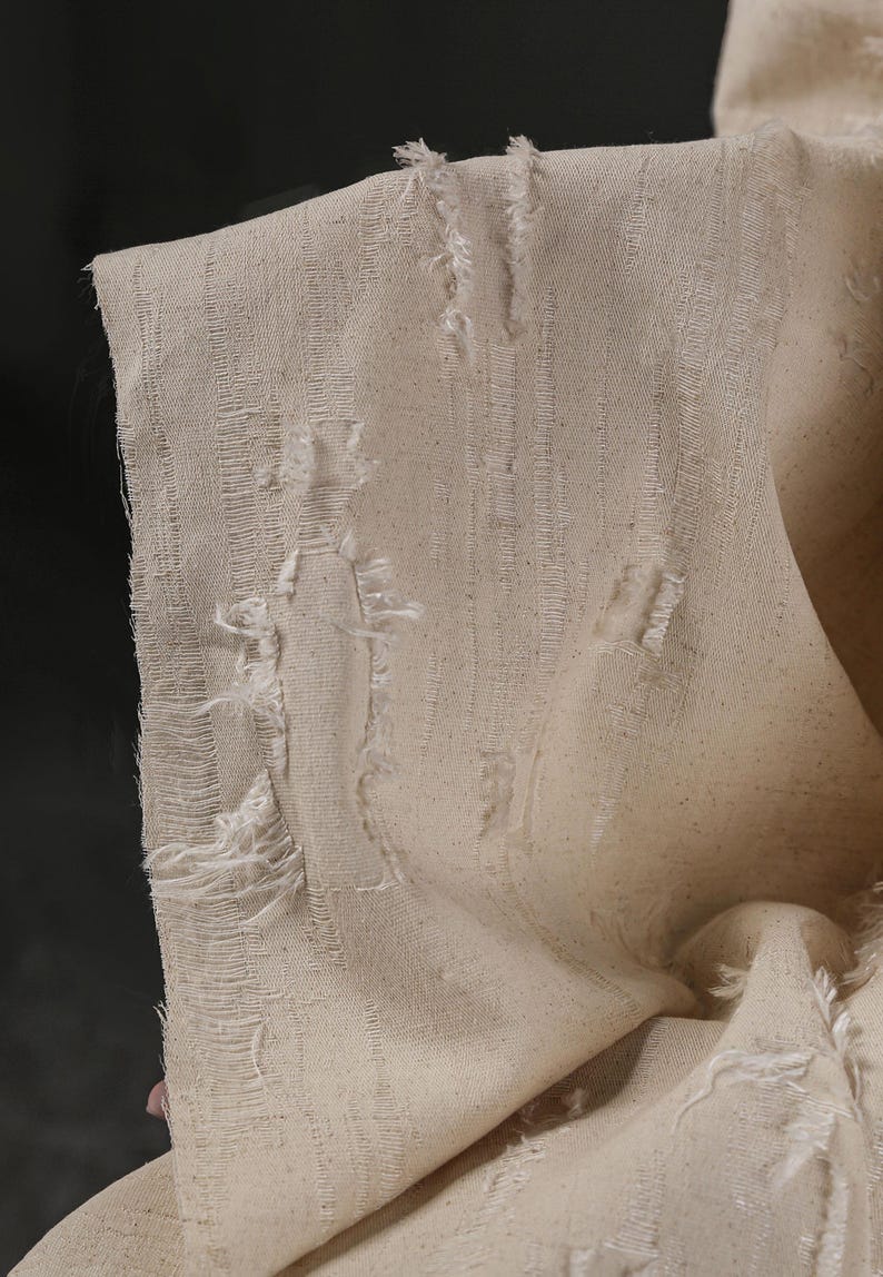 Hemp Colored Ragged Fabric, Frayed Edges Textured Fabric, Cotton and ...