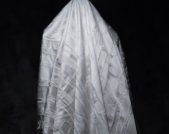 Denim fabrics, White jacquard texture fabric, Irregular ragged fabric, Lady winter jacket fabric, Creative clothes, by the meter, D55-3