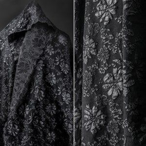 Floral Jacquard Fabric, Black Lucky Grass Fabric, Textured Fabric, Pastoral Style Fabric, Designer Garments Fabric, By The Yard, D606
