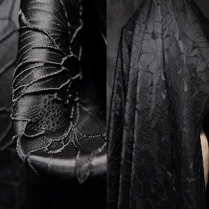 Black jacquard fabric, Lotus leaf pattern fabric, Outerwear fabric, Designer cheongsam texture fabric, Creative clothes, by the meter, D02-1