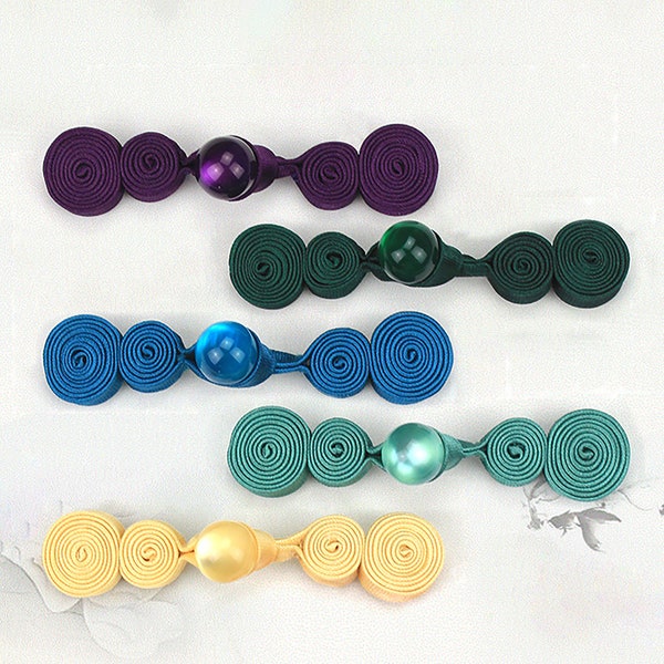 Five(5)Pairs, Dark green knots bead chinese frogs, Purple fasteners closure buttons, Jacket buttons, dress, shirt, Tang suit, Cheongsam, E13