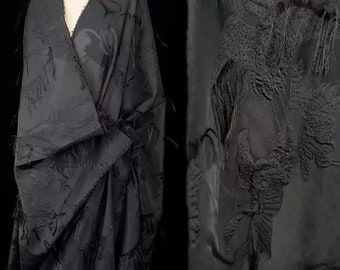 Embroidered Jacquard Fabric, Crane-themed Tassel Fabric, Black Semi-transparent Fabric, Summer Thin Fabric, By the meter, D153