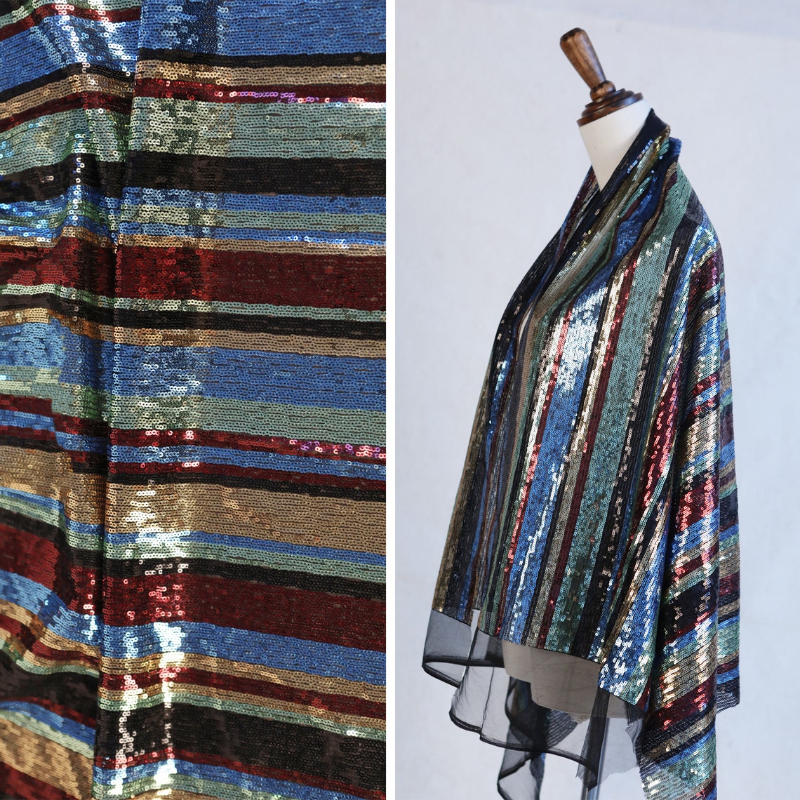 Sevencolor Rainbow Sequin Fabric Vertical Stripe Fabric Etsy