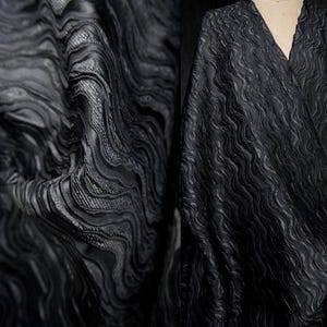 Black Jacquard Fabric, Water-Wave Textured Fabric, Embossed Line Texture Fabric, Evening Dress Fabric, By the meter, D160