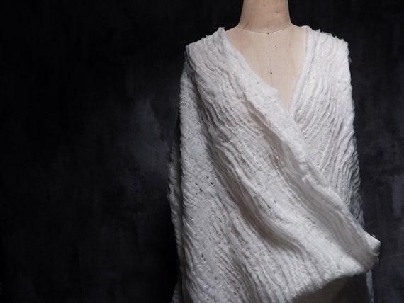 Wool Blend Fabric- Milky White Stripe Fabric- Jacquard Fabric- Soft Texture Fabric- Chemise fabric- Prom Dress- Lady Fabric- by yard- D112-2