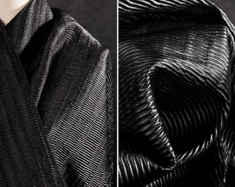 Designer Leather Black Pleated Toothpick Fabric Striped Leather Fabric Pleated Texture Fabric Apparel Craft Fabric By The Yard D611