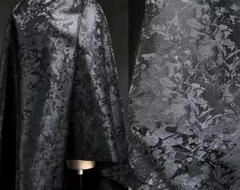 Schwarzer Jacquard-Stoff, Stoff mit Pflanzenmuster, Bestickter Stoff, 3D-Reliefstoff, Bekleidungsstoff, Meterware, D319