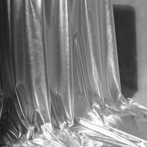 Silver Chrome Reflective Mirror Soft Metal Knit Fabric Stretch Fabric Upholstery Apparel Craft Fabric Designer Fabric- by the meter- D247