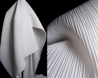 White Stretch Vertical Pleated Jacquard Fabric by the Yard – Textured Fabric for Dresses, Skirts, Blouses & Crafts,D19
