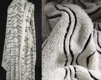 White And Black Fabric, Wavy Line Fabric, Lamb Wool Fabric, Jacquard Fabric,Garment Fabric, Creative Fabric, Designer Fabric, By Meter, D609