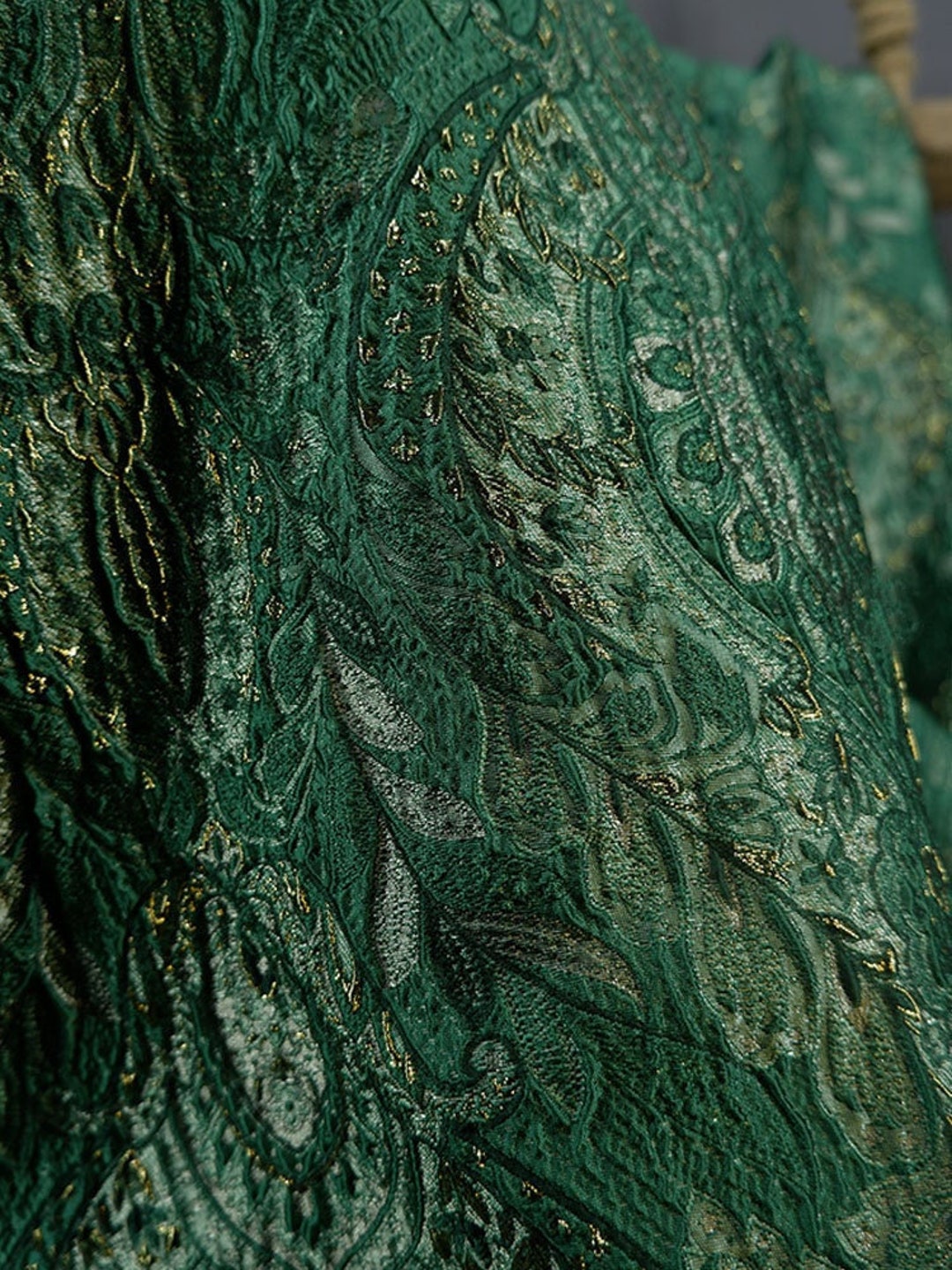 Luxury Green Fabric, Embossed Jacquard Fabric, Polyester Fabric, 55 ...