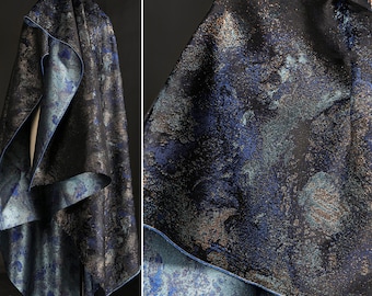 Dunkelblauer Wolken Brokat-Stoff, Reflektierender Jacquard-Stoff, Vergoldeter Stoff, Geprägter Stoff, Melierter Stoff, Gestreifter Narben-Stoff, Schüttgut, D196