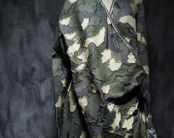 Camouflagedenimstof, oude stoffen, stiksels, stof vrijetijdsjas, stof retrojas, creatieve kleding, per meter, D90