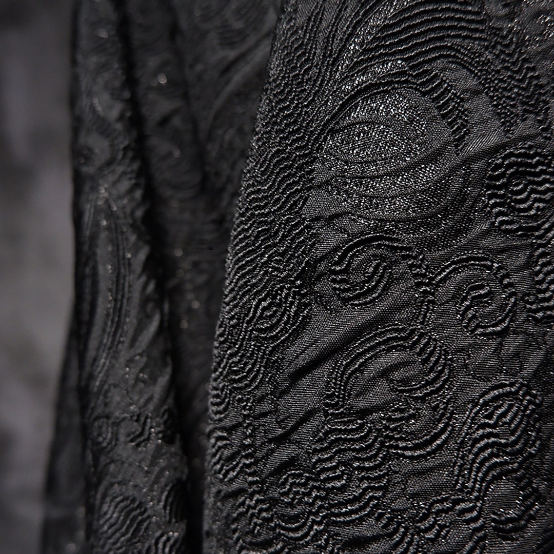 Black Jacquard Fabrics, Totem Flower Design Fabric, 3D Irregular