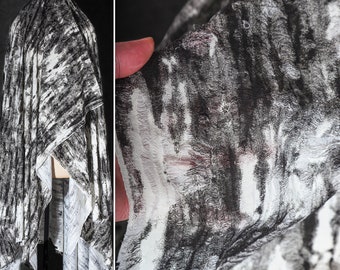 Black White Knitted Fabric, Tattered Knit Fabric, Ripped Fabric, Distressed fabric, Mottled printed fabric, Apparel fabric, by the yard,D276