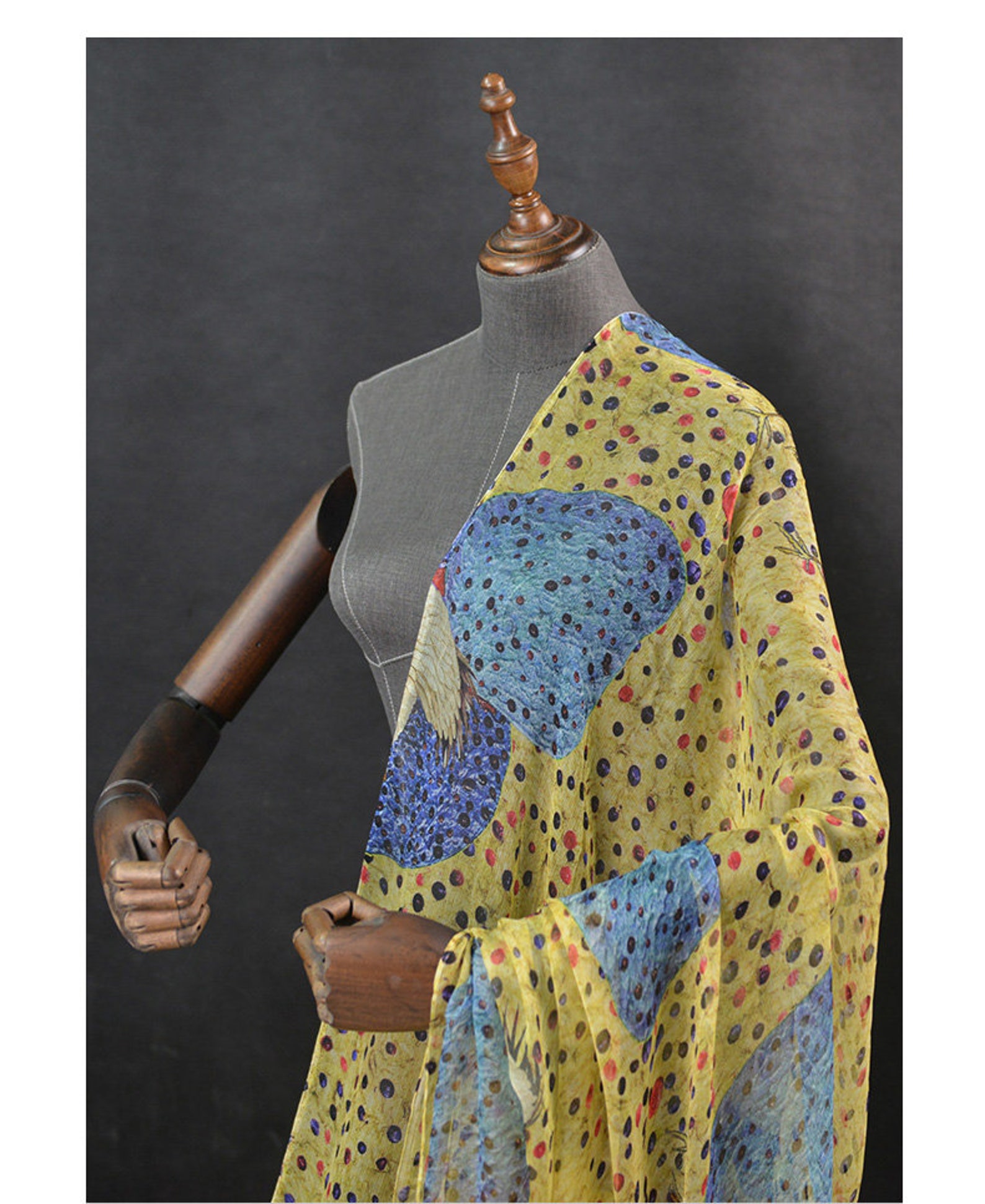 Yellow pure silk fabric Colored polkadot real Etsy