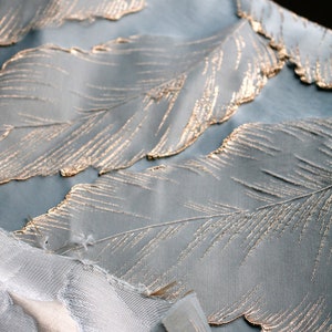 Gold Leaf Jacquard Fabric, Haze Blue Fabric, Oversize Coat Fabric, Luxury Fabric, Haute Couture Fabric, Designer Fabric, By the meter, D500