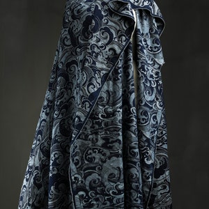 Dark blue wave  denim fabric, Jacquard texture fabric, Designer fabric, D208
