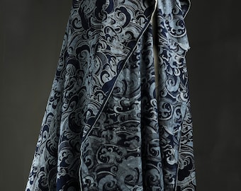 Dark blue wave  denim fabric, Jacquard texture fabric, Designer fabric, D208
