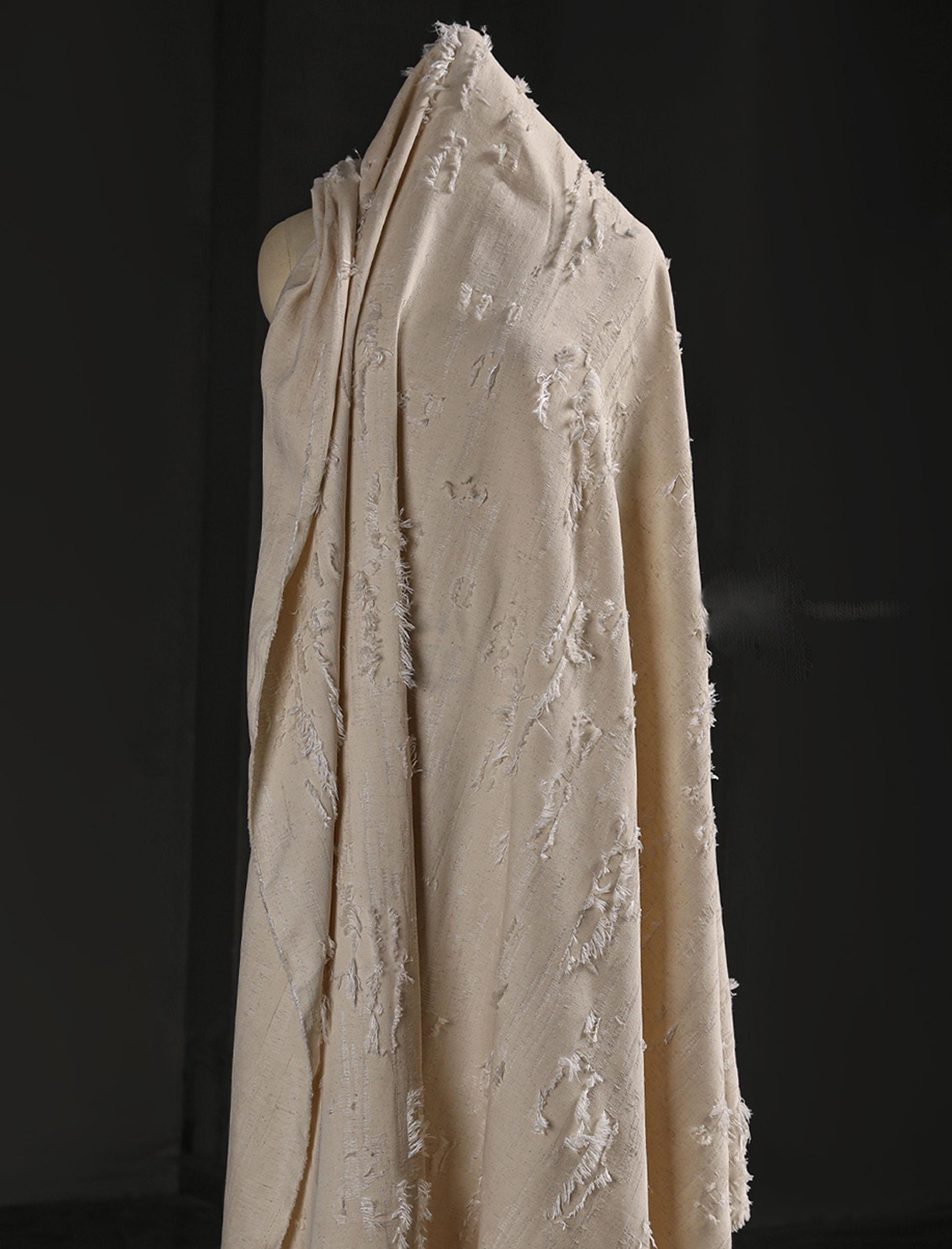 Hemp Colored Ragged Fabric, Frayed Edges Textured Fabric, Cotton and ...