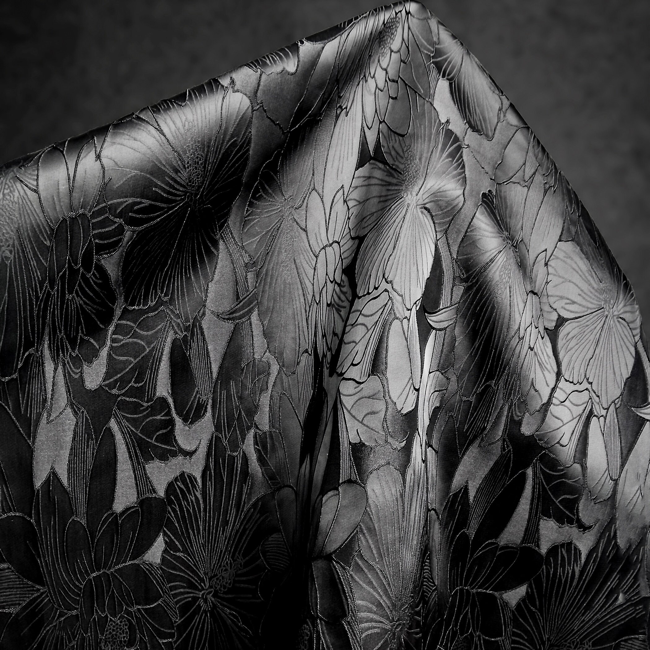 Jacquard Fabric Black Lotus Leaf Patterned Fabric Vertical Etsy