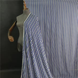 Georgette silk fabric, Pure mulberry silk fabric, Navy blue silk fabric, White striped silk fabric, Micro perspective fabric, by meter, A143