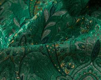 Green Fabric, Classic Paisley Pattern, Embossed Fabric, Jacquard Fabric, Dimensional Fabric, Textured Fabric,Designer Fabric,By Meter,D580-1