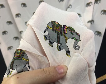 Elephant animal pattern,Pale pink pure mulberry silk fabric,Silk Crepe de Chine fabric,dress,shirt,Japan's scarves,by the yard/meter,B128