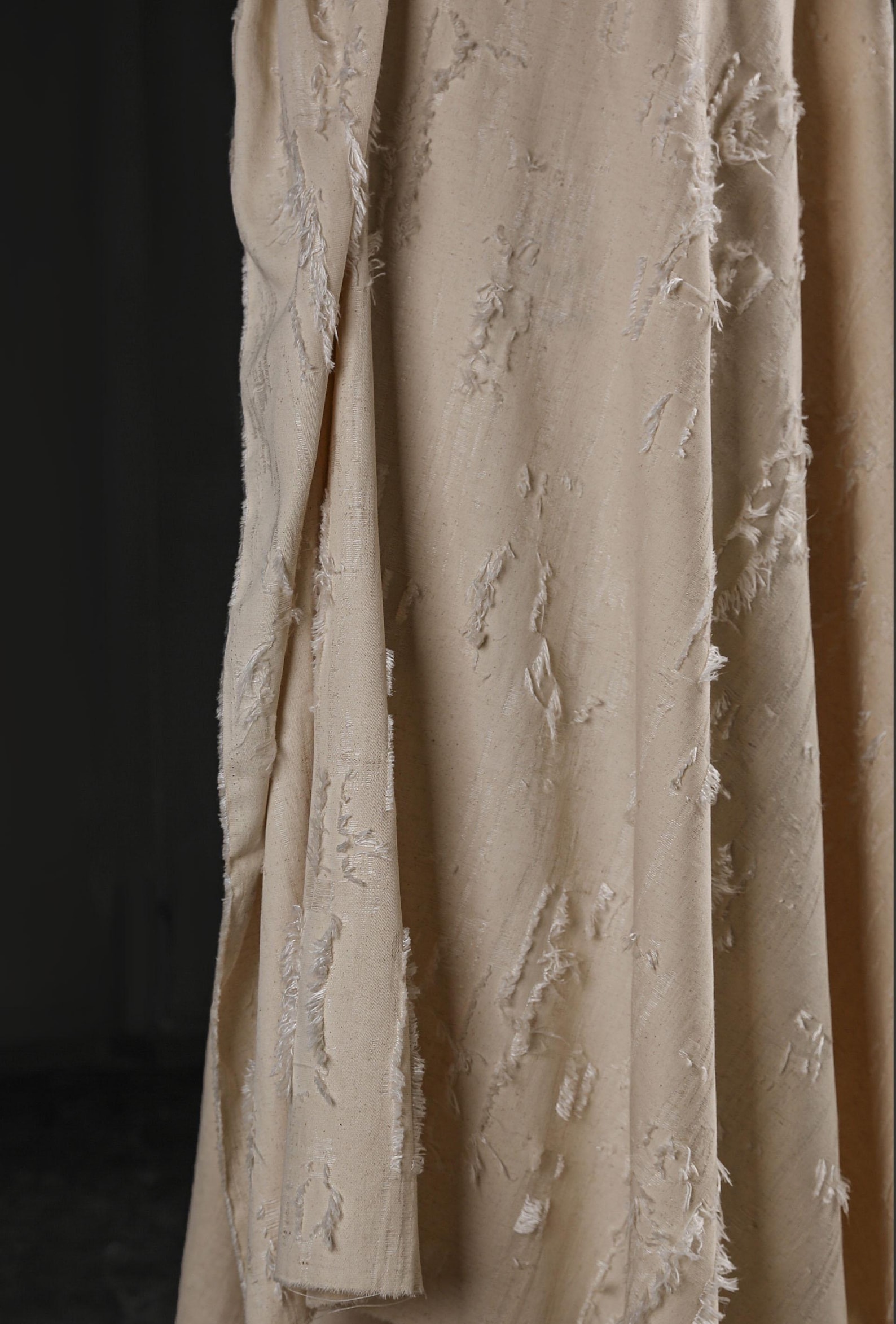 Hemp Colored Ragged Fabric, Frayed Edges Textured Fabric, Cotton and ...