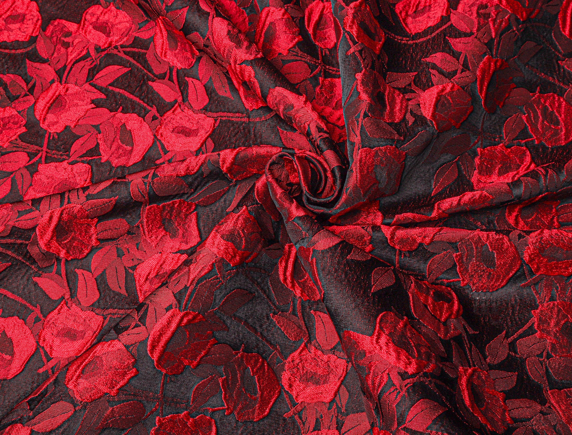 Red Jacquard Fabric Blood Rose Fabric Embossed Fabric Polyester Fabric 59''  Width by the Meter D530 