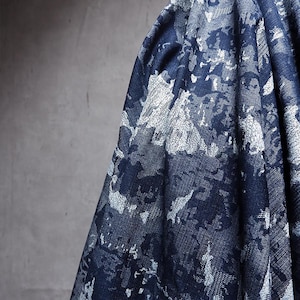 Tessuto denim lavato, Tessuto di cotone blu, Tessuto jacquard, Tessuto strutturato, Vestiti creativi, Tessuti per giacche e cappotti giapponesi, tagliati su misura, D47