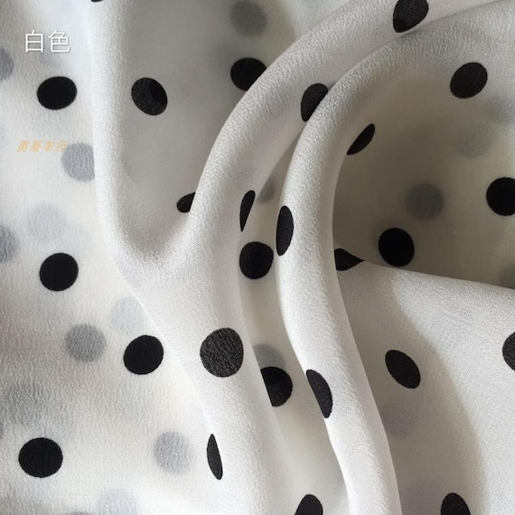 Lunares grandes blancos, tela de seda de morera pura, punto de