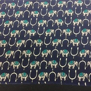 Elephant animal design, Dark blue pure mulberry silk fabric, Silk Crepe de Chine fabric, Japan's real silk scarves, by the yard/meter, B131 image 1