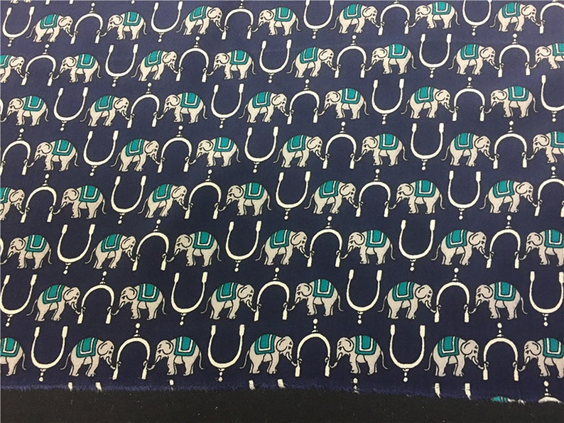 Elephant animal design, Dark blue pure mulberry silk fabric, Silk Crepe de Chine fabric, Japan's real silk scarves, by the yard/meter, B131 image 1