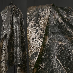 Black Gold Jacquard Fabric, Metallic Glitter Fabric, Embossed fabric, Gold-embroidered, Designer Fabric, Clothing fabric, By The Meter, D317