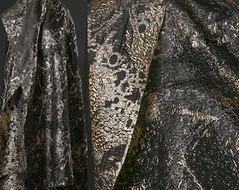 Tela Jacquard de Oro Negro, Tela con Brillo Metálico, Tela con Relieve, Bordada en Oro, Tela de Diseño, Tela para Ropa, Por Metro, D317
