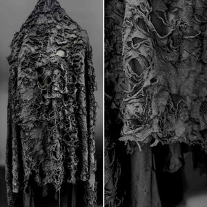 Tessuto a maglia elasticizzato nero - Tessuto a maglia sbrindellato - Tessuto invecchiato - Tessuto di design - Tessuto elastico composito texture 3D - Al metro - D604