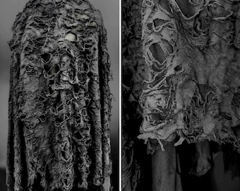 Tricot extensible noir - Tricot en lambeaux - Tissu vieilli - Tissu design - Tissu élastique composite texturé 3D - Au mètre - D604