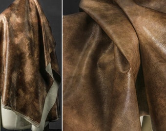 Designer Leather, Tan Tie-Dye Leather, Premium Leather, Soft Leather Fabric, Apparel Craft Fabric, By The Yard, D586-2