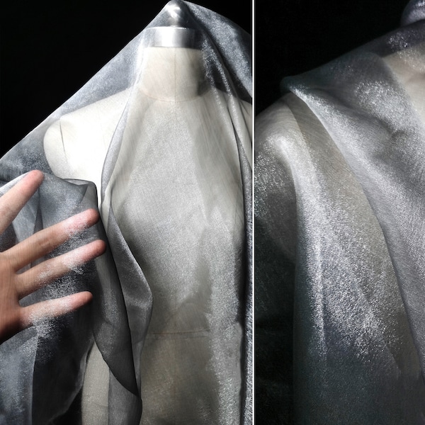 Tissu organza gris argenté, Tissu Perspective, Tissu gaze cristal, Tissu robe de mariée mode, Tissu créatif, au mètre, D630