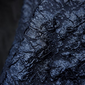 Dark blue jacquard fabric, 3D Creases fabric, Fold fabric, Texture dust coat fabric, Wrinkled dress fabric, Grain fabric, by the meter, D98