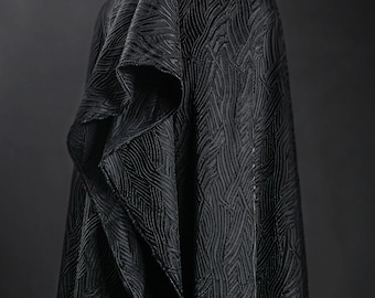 Black jacquard fabric, Pure polyester fabric, Abstract line pattern fabric, High-grade garment fabric, Designer fabric, by the meter, D623