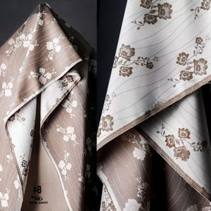 Apricot-Brown Jacquard Fabric, Cotton-Linen Fabric, Cherry Blossom Pattern Fabric, Pleated Texture Fabric, Luxury Fabric, By the meter, D556