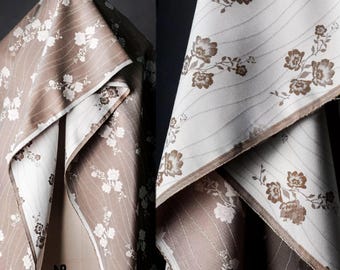 Apricot-Brown Jacquard Fabric, Cotton-Linen Fabric, Cherry Blossom Pattern Fabric, Pleated Texture Fabric, Luxury Fabric, By the meter, D556